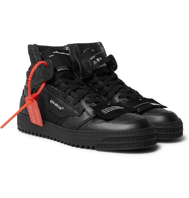 Photo: Off-White - Off-Court Full-Grain Leather and Canvas High-Top Sneakers - Black