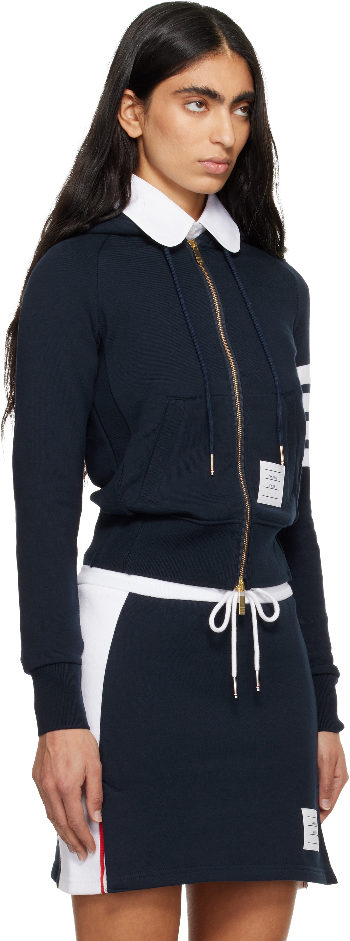 Thom Browne Navy Classic Loopback 4-Bar Full Zip Hoodie