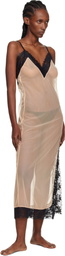 Yasmine Eslami Beige & Black Annabelle Satin Slip Maxi Dress