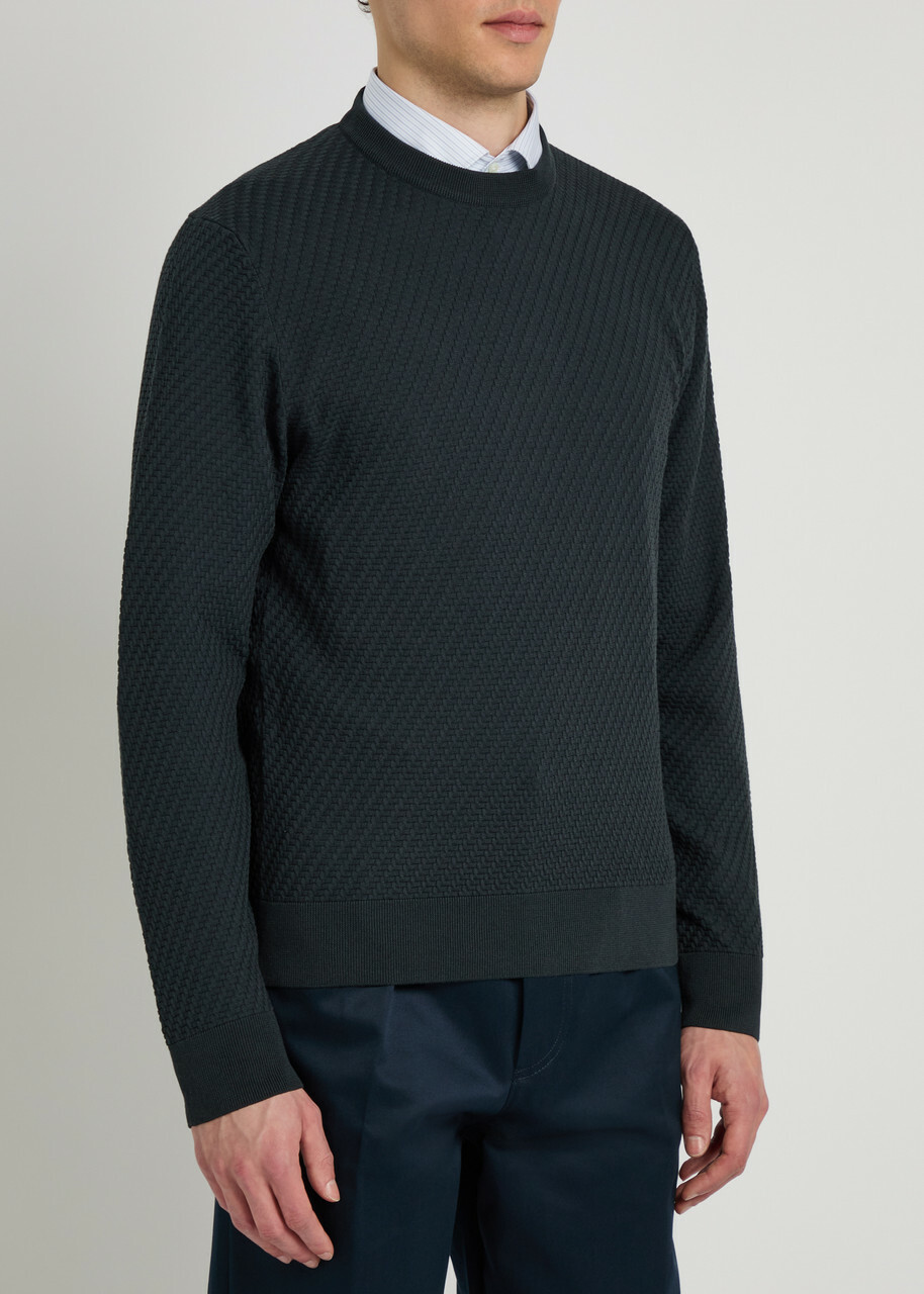 Canali Textured Cotton-blend Jumper Navy