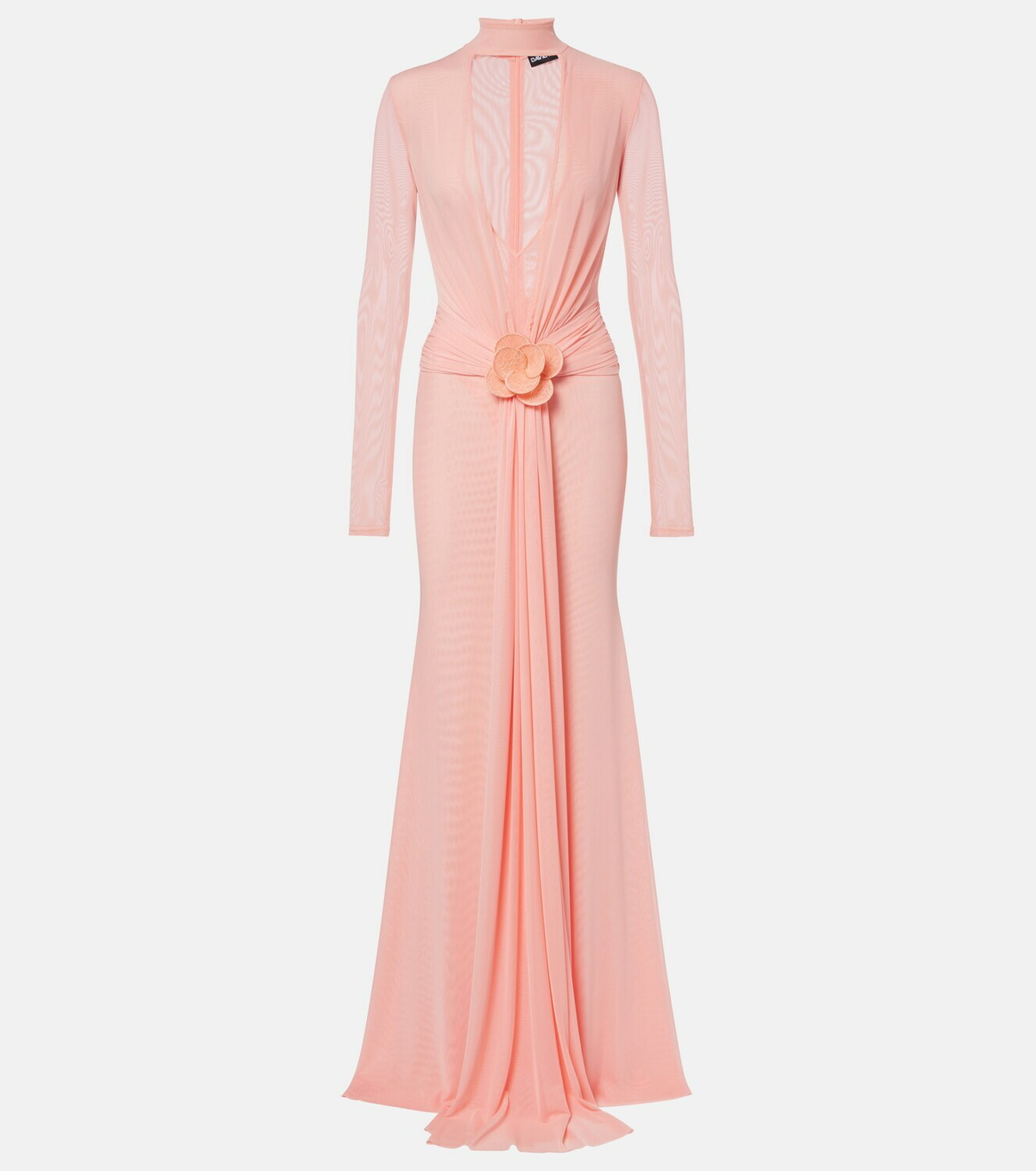 David Koma Draped floral-appliqué mesh gown