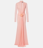 David Koma Draped floral-appliqué mesh gown