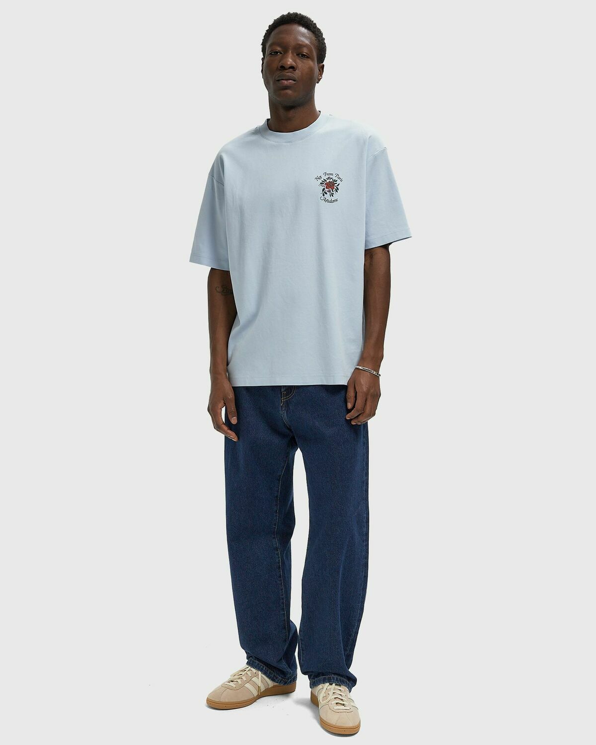 Drôle de Monsieur Slogan Rose Tee Blue Mens Shortsleefe