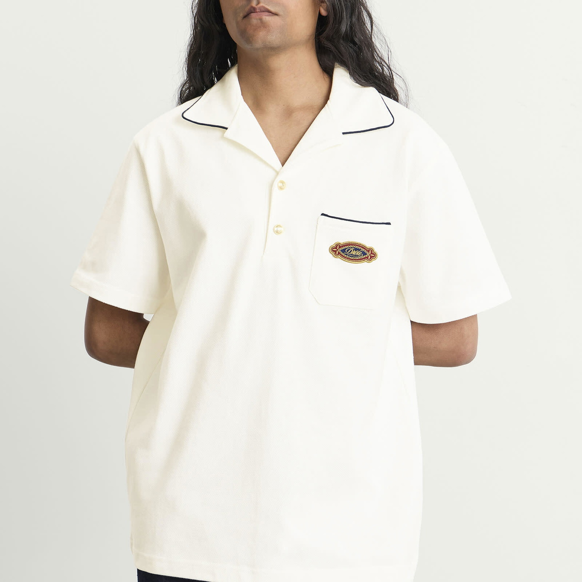 Drôle de Monsieur Men's Open Collar Polo Shirt in Off White