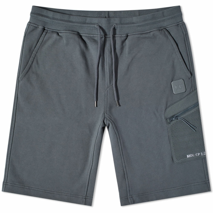 Photo: C.P. Company Men's Metropolis Patch Logo Sweat Shorts in Dark Shadow