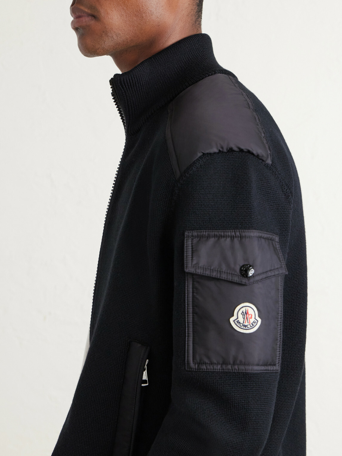 Moncler - Panelled Virgin Wool Zip-Up Cardigan - Black