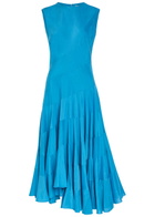 Tory Burch Flared Cotton and Silk-blend Midi Dress Bright Blue
