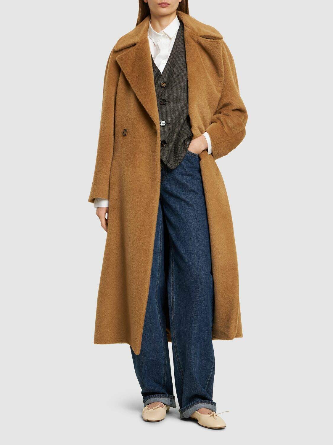 ALBERTA FERRETTI Belted Alpaca & Wool Long Coat