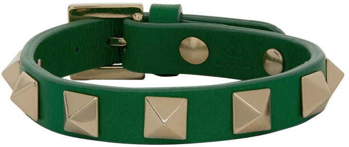 Photo: Valentino Garavani Green Leather Rockstud Bracelet