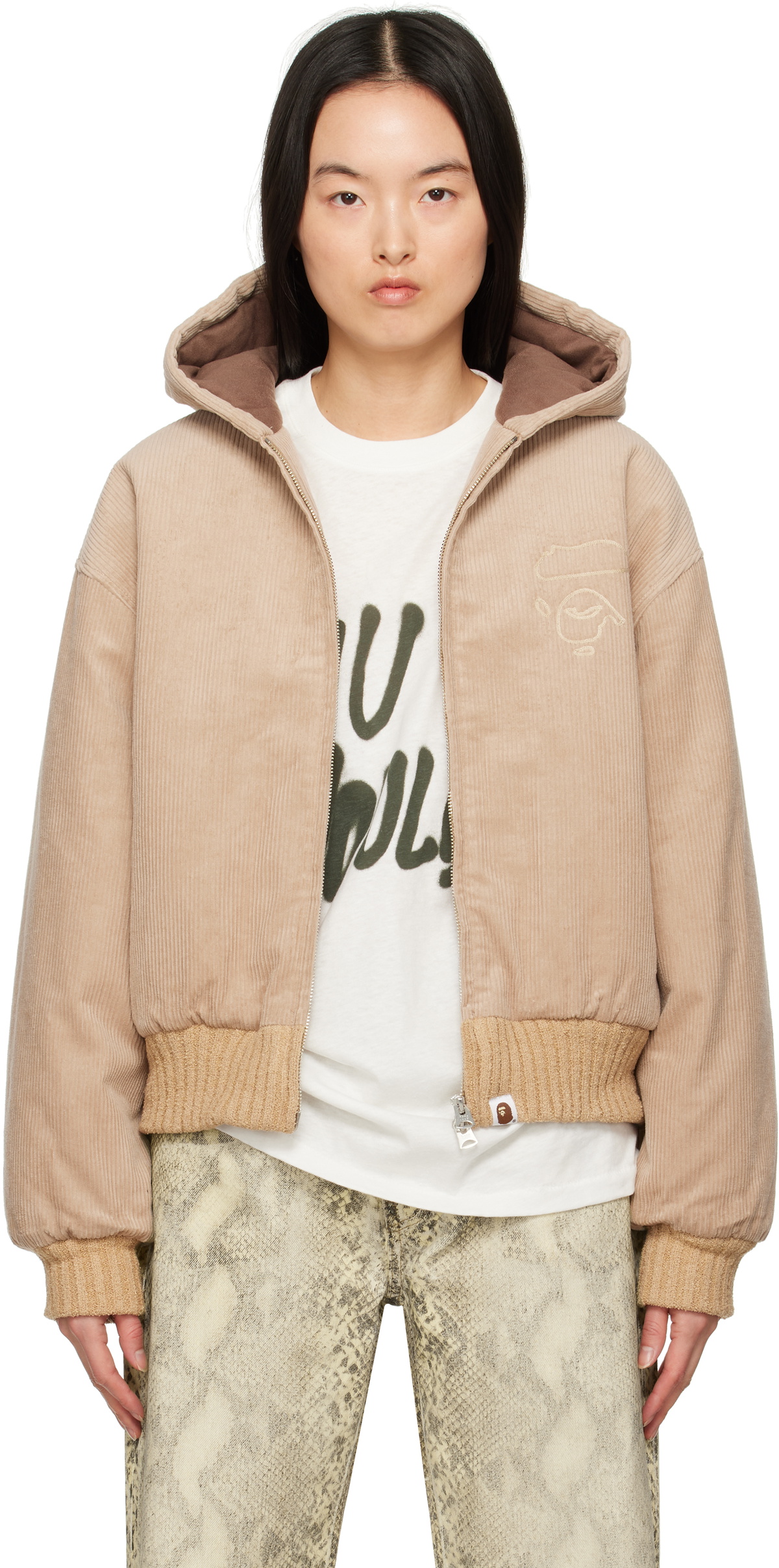 BAPE Beige Corduroy Padded Hoodie Jacket
