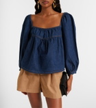 Saint Laurent Gathered denim blouse