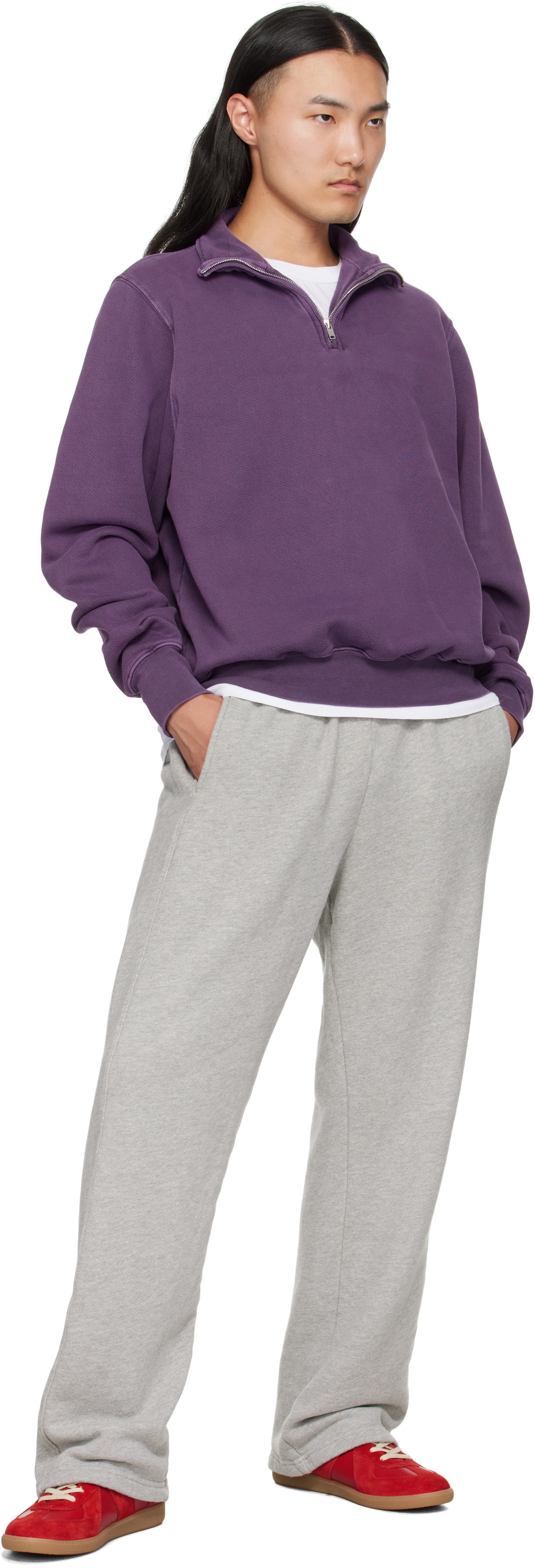 Les Tien Purple Heavyweight Banded Yacht Sweatshirt