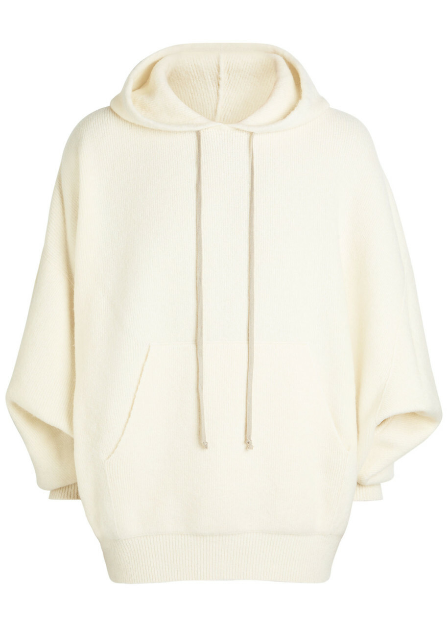 Rick Owens Milk Hooded Wool-blend Jumper Cream