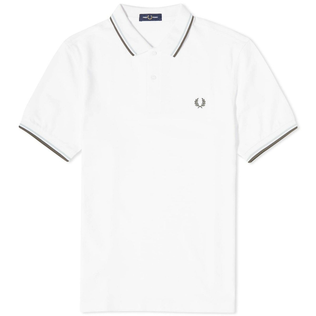 Fred Perry Men's Twin Tipped Polo Shirt in White/Light Ice/Field Green ...
