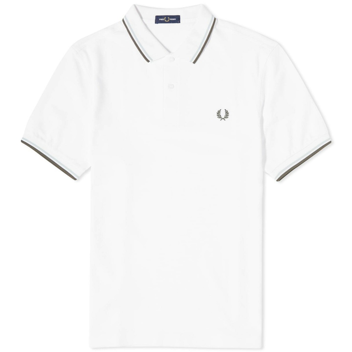 Photo: Fred Perry Men's Twin Tipped Polo Shirt in White/Light Ice/Field Green