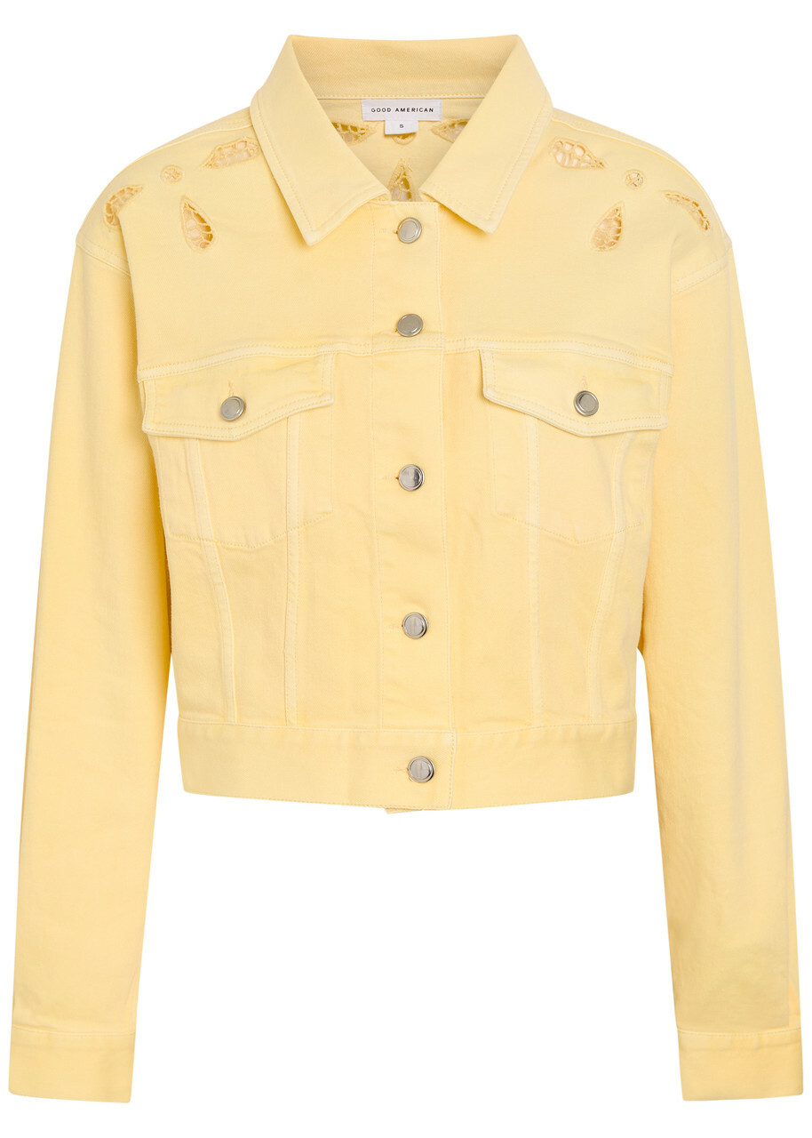 Good American Essential Cut-out Stretch-denim Jacket Yellow