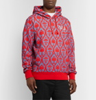 Undercover - Valentino Logo-Embroidered Printed Loopback Cotton-Jersey Hoodie - Red