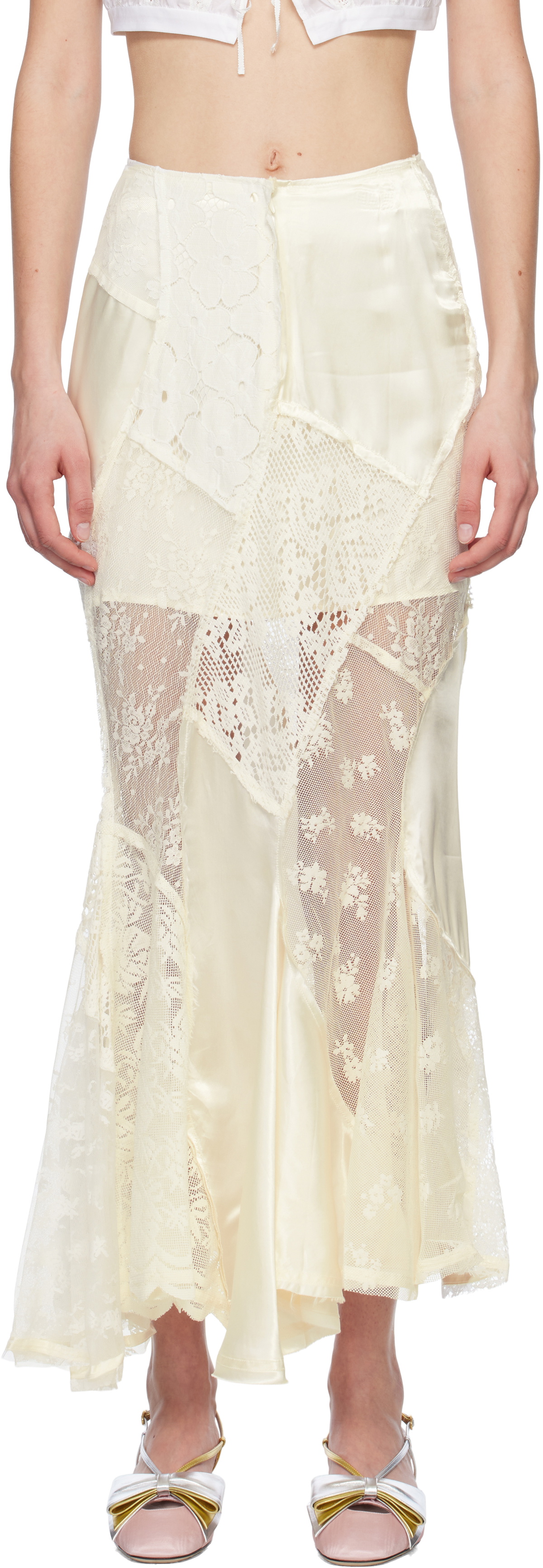 Yuhan Wang White Lace Patched Mermaid Midi Skirt Yuhan Wang