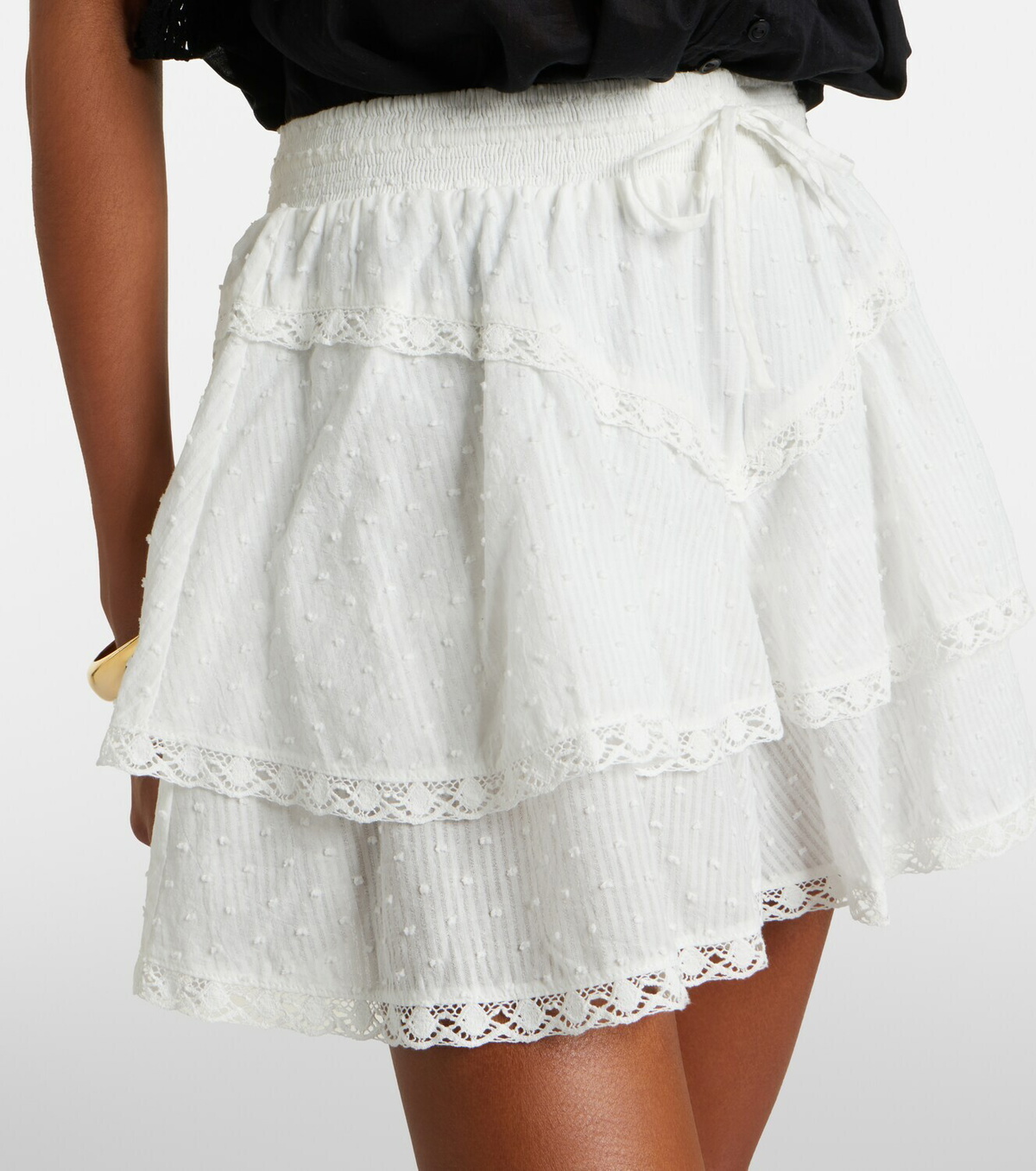 Poupette St Barth Thia embroidered tiered cotton shorts