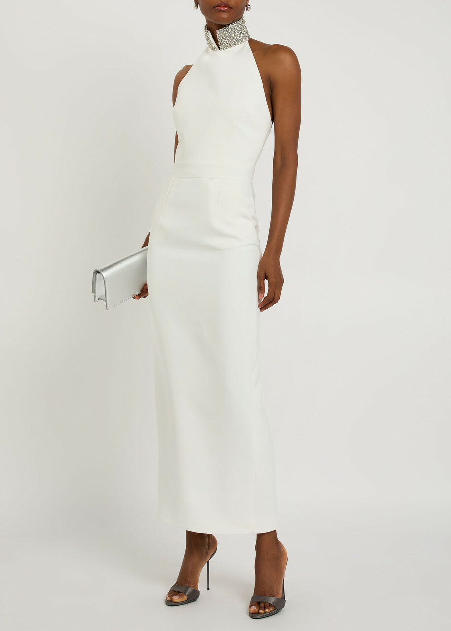 The New Arrivals Ilkyaz Ozel Hemingway Crystal-embellished Crepe Maxi Dress White