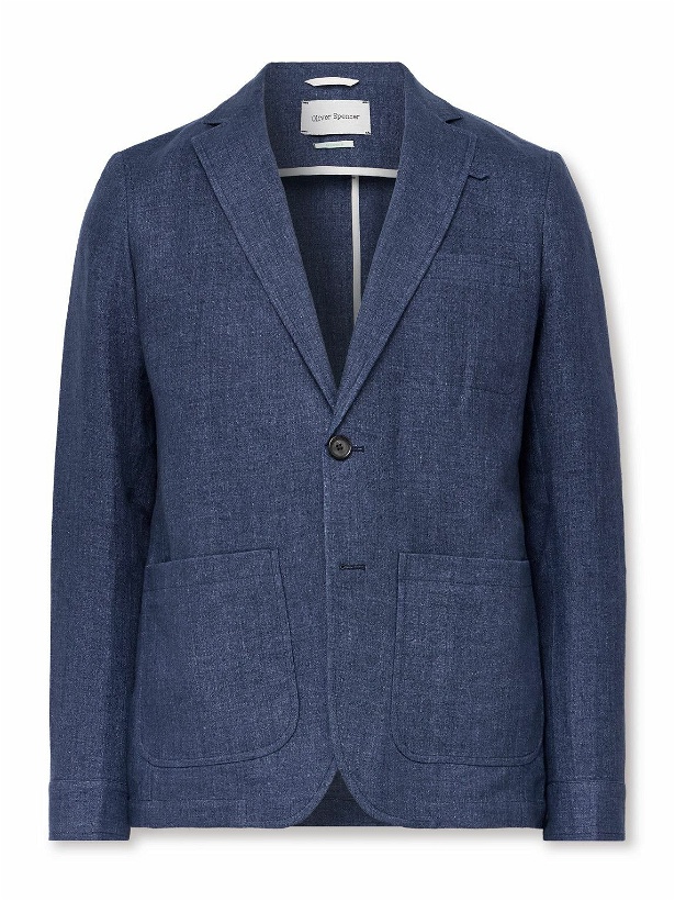 Photo: Oliver Spencer - Theobald Slim-Fit Unstructured Linen Suit Jacket - Blue