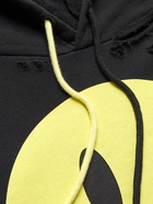 Raf Simons - Smiley Oversized Logo-Print Distressed Cotton-Jersey Hoodie - Black