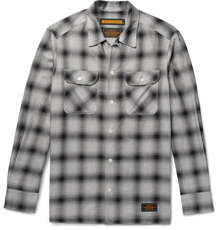 Photo: Neighborhood - Camp-Collar Checked Twill Shirt - Men - Gray