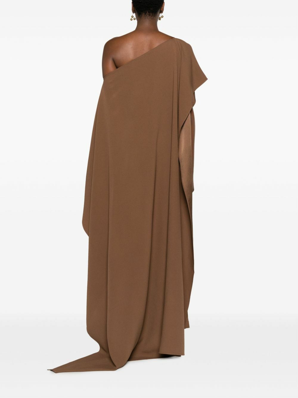 taller marmo brown dress TALLER MARMO Ubud Feather-trimmed Crepe Maxi Dress