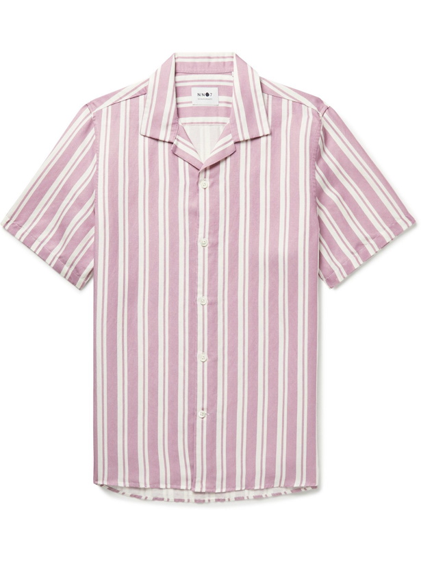 Photo: NN07 - Miyagi Camp-Collar Striped TENCEL and Linen-Blend Shirt - Pink