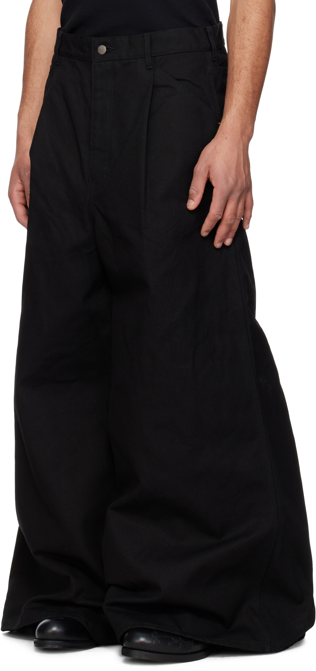 FUMITO GANRYU Black Reverse Baggy Work Trousers Fumito Ganryu
