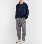 Monitaly - Grey Striped Pleated Linen Drawstring Trousers - Men - Gray