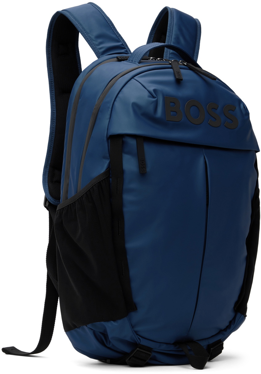 BOSS Blue Faux-Leather Logo Detail Backpack BOSS
