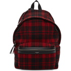 Saint Laurent Black and Red Tartan City Backpack