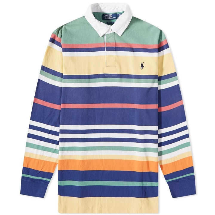 Photo: Polo Ralph Lauren Men's Multi Striped Rugby Shirt in Annapolis Blue Multi