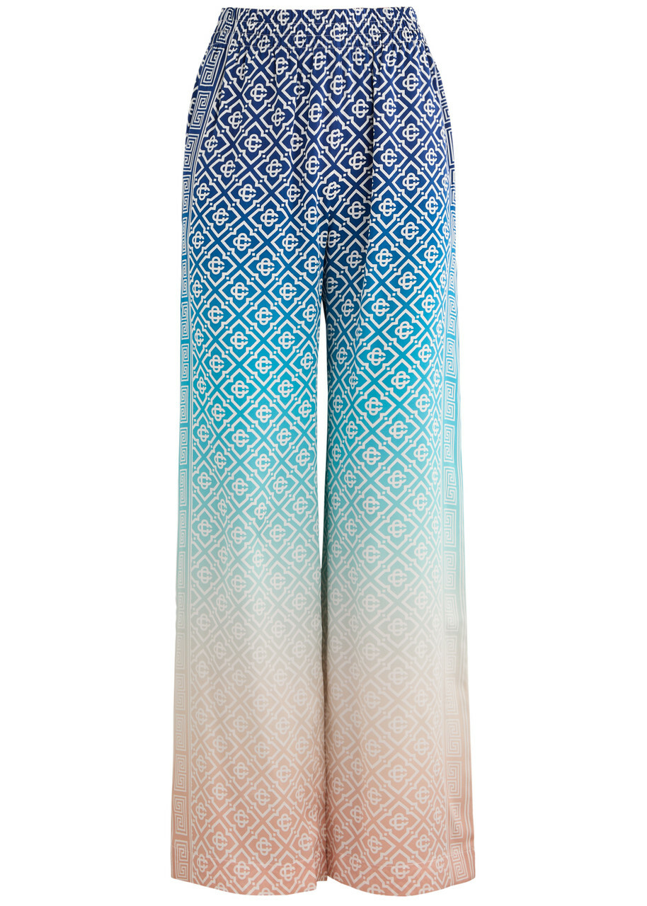 Casablanca Logo-monogrammed Dégradé Silk Trousers Blue