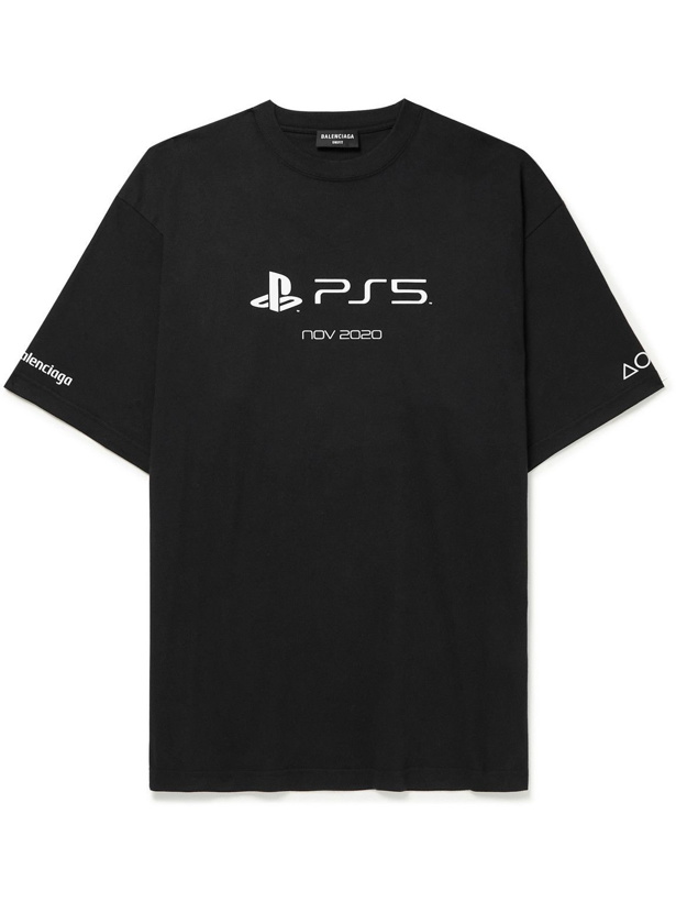 Photo: Balenciaga - PlayStation Printed Cotton-Jersey T-Shirt - Black