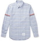 Thom Browne - Button-Down Collar Appliquéd Grosgrain-Trimmed Checked Supima Cotton Oxford Shirt - Blue