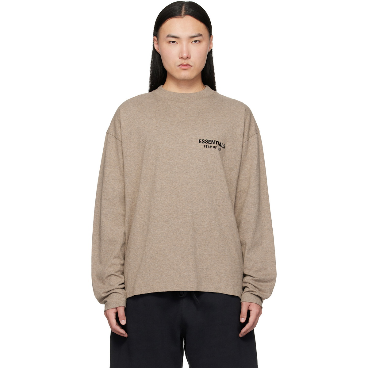Fear of God ESSENTIALS Beige Classic Fit Long Sleeve T-shirt