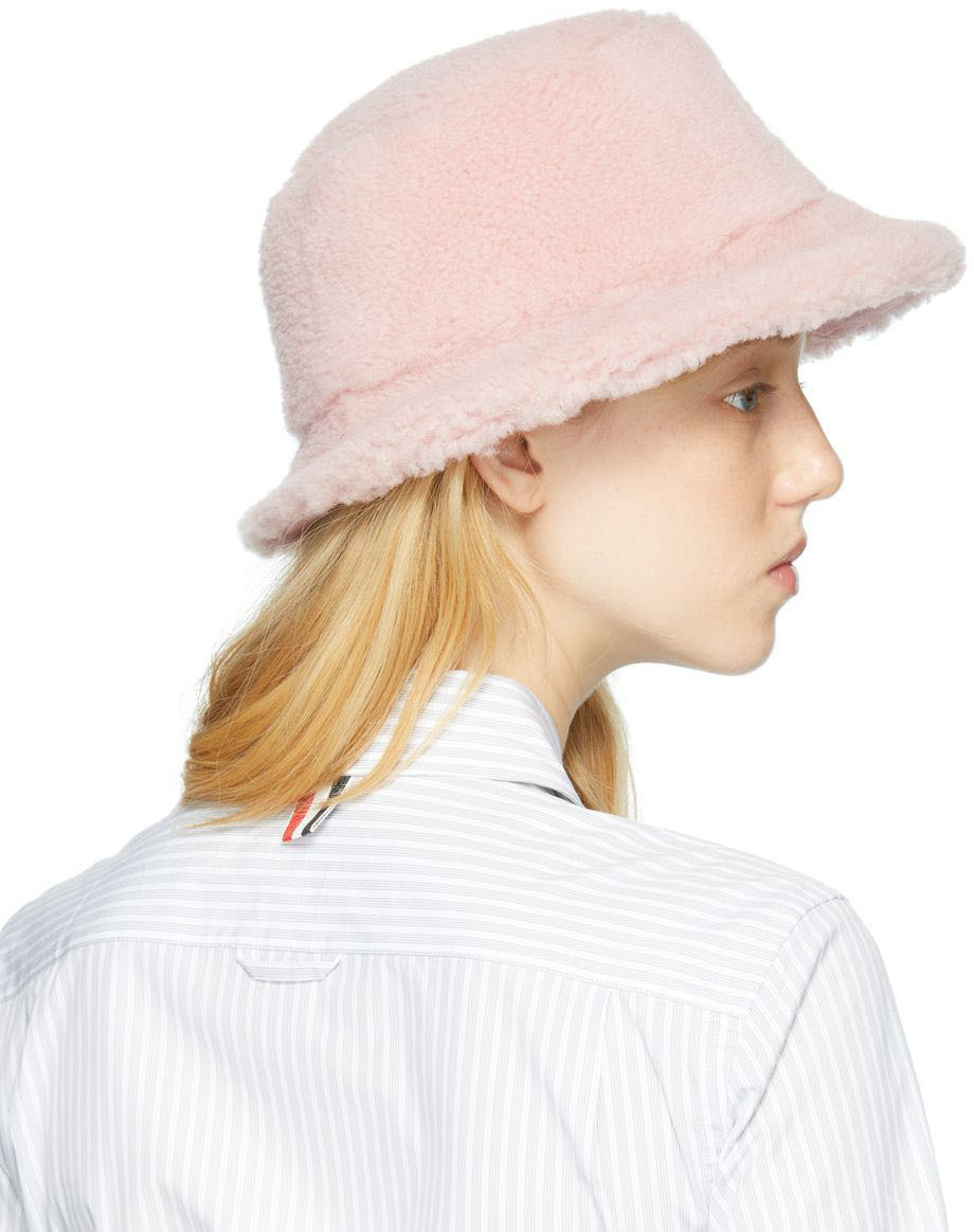 Thom Browne Pink Shearling Bucket Hat Thom Browne