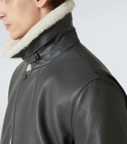Brioni Shearling-trimmed leather bomber jacket