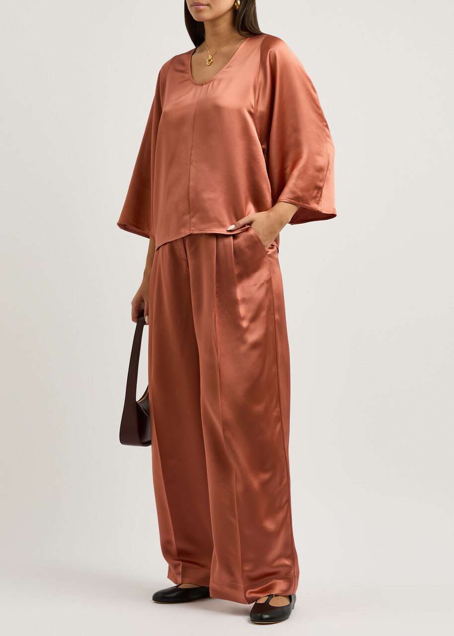 BY Malene Birger Cymbaria Wide-leg Satin Trousers Rust