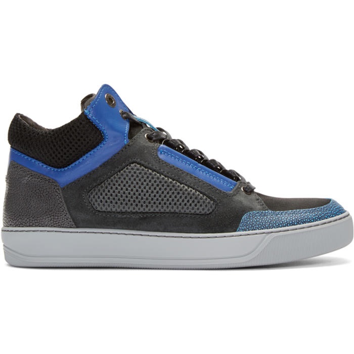 Photo: Lanvin Tricolor Leather and Mesh Mid-Top Sneakers