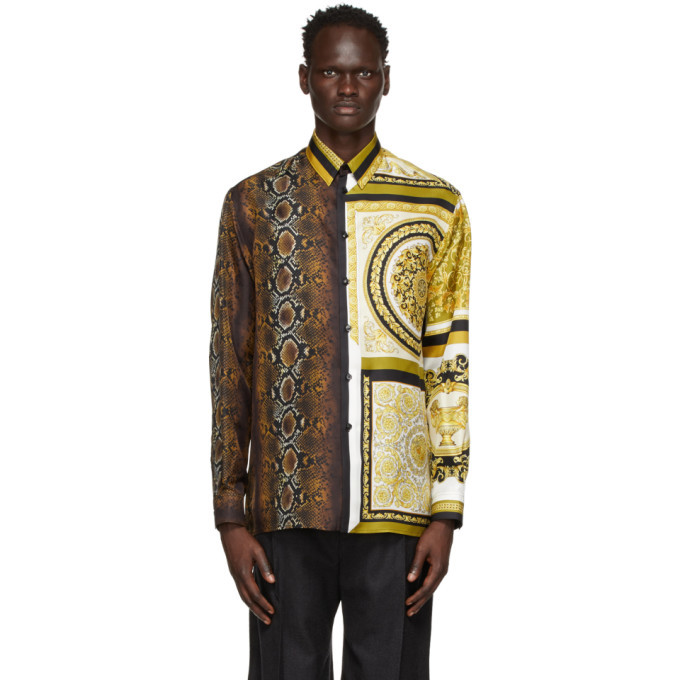 Photo: Versace Brown Silk Mixed Print Shirt