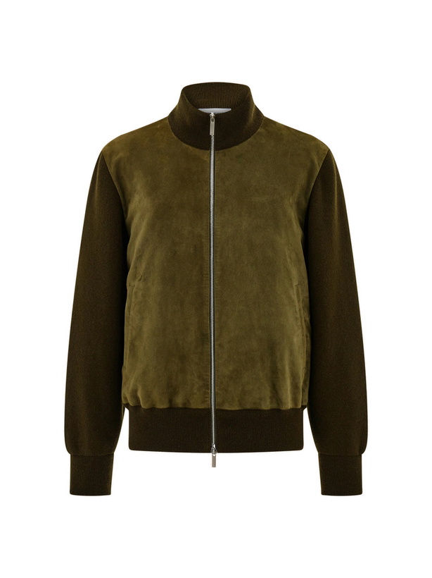Photo: Ferragamo Mens Suede blouson with knitted details in Green
