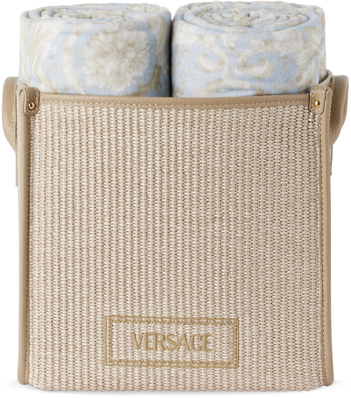 Photo: Versace Blue & Beige Barocco Floor Basket Towel Set, 5 pcs