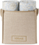 Versace Blue & Beige Barocco Floor Basket Towel Set, 5 pcs