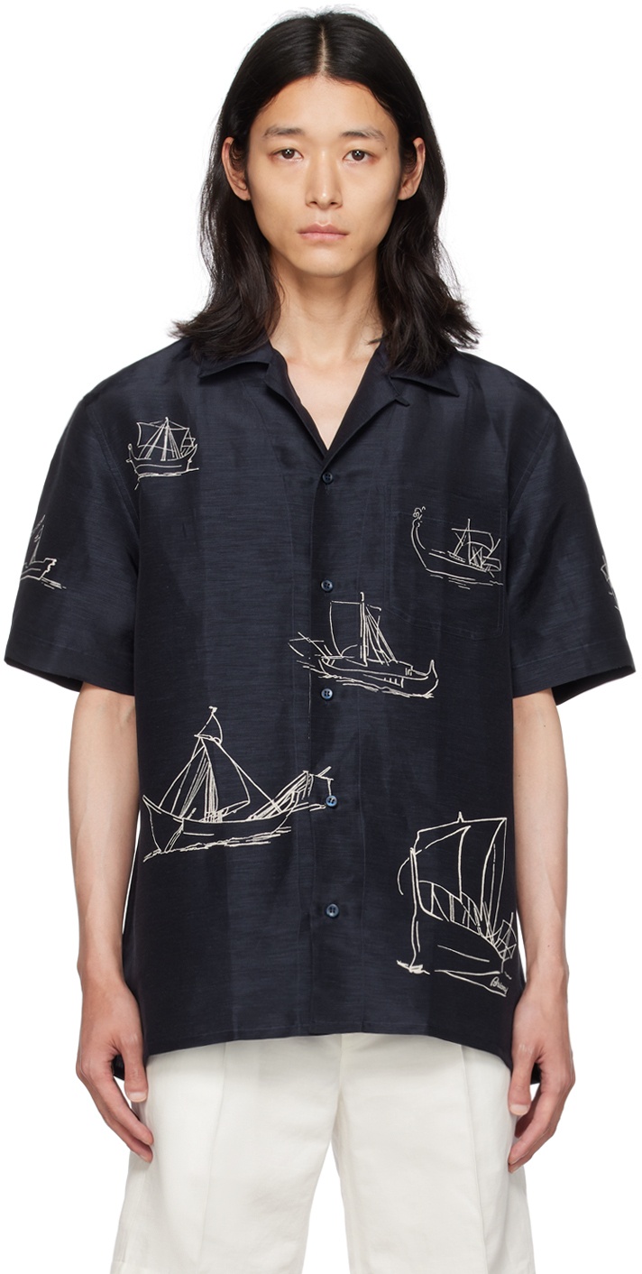 Brioni Navy Printed Shirt