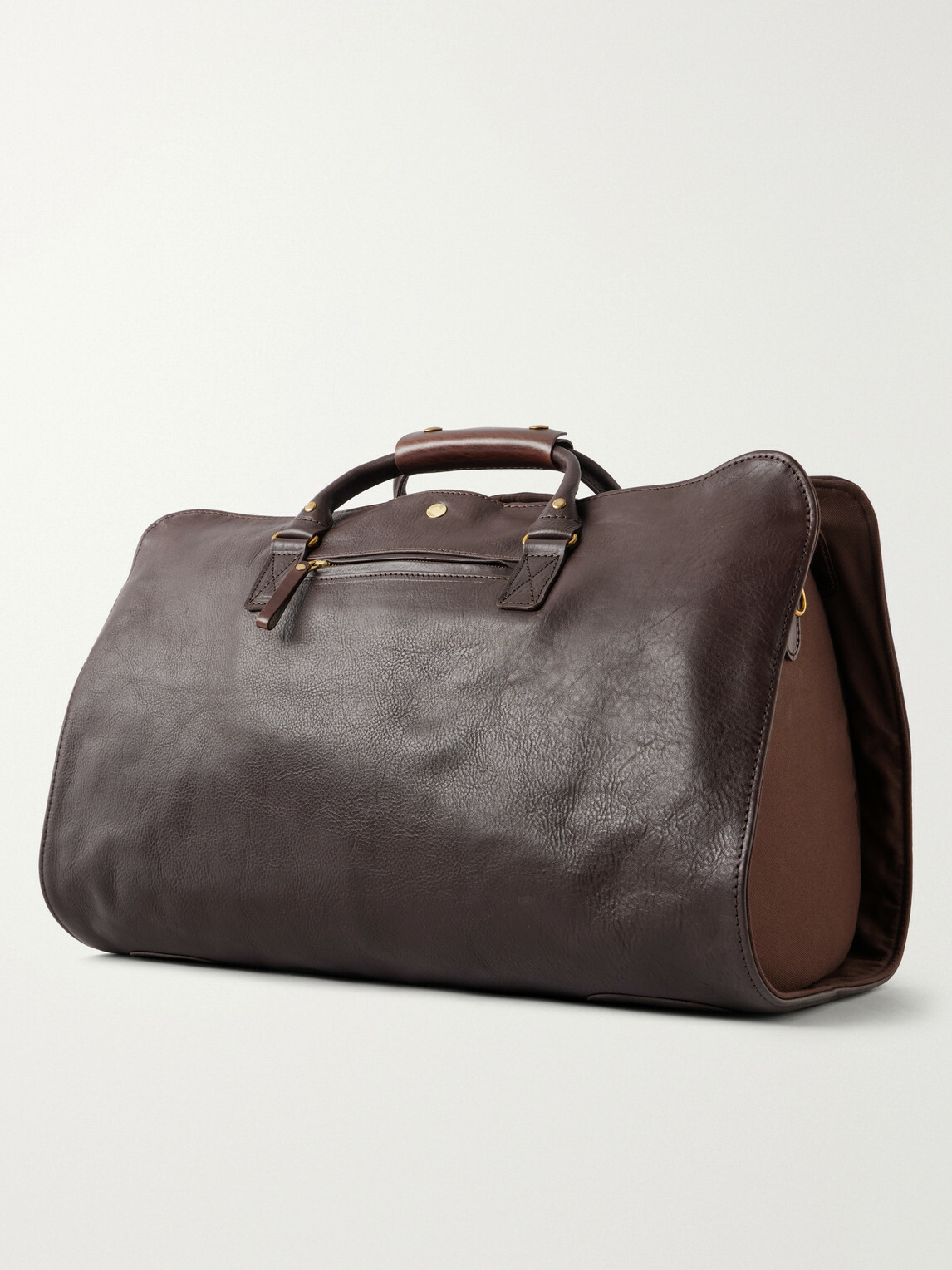 Bennett Winch - S.C. Holdall Convertible Full-Grain Leather and Cotton-Twill Weekend Bag - Brown