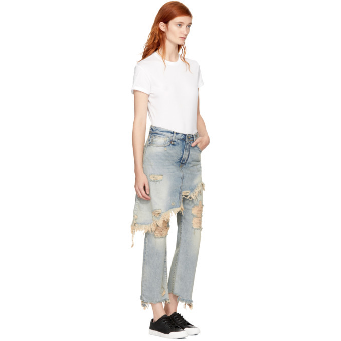 R13 Blue Double Classic Shredded Hem Jeans R13