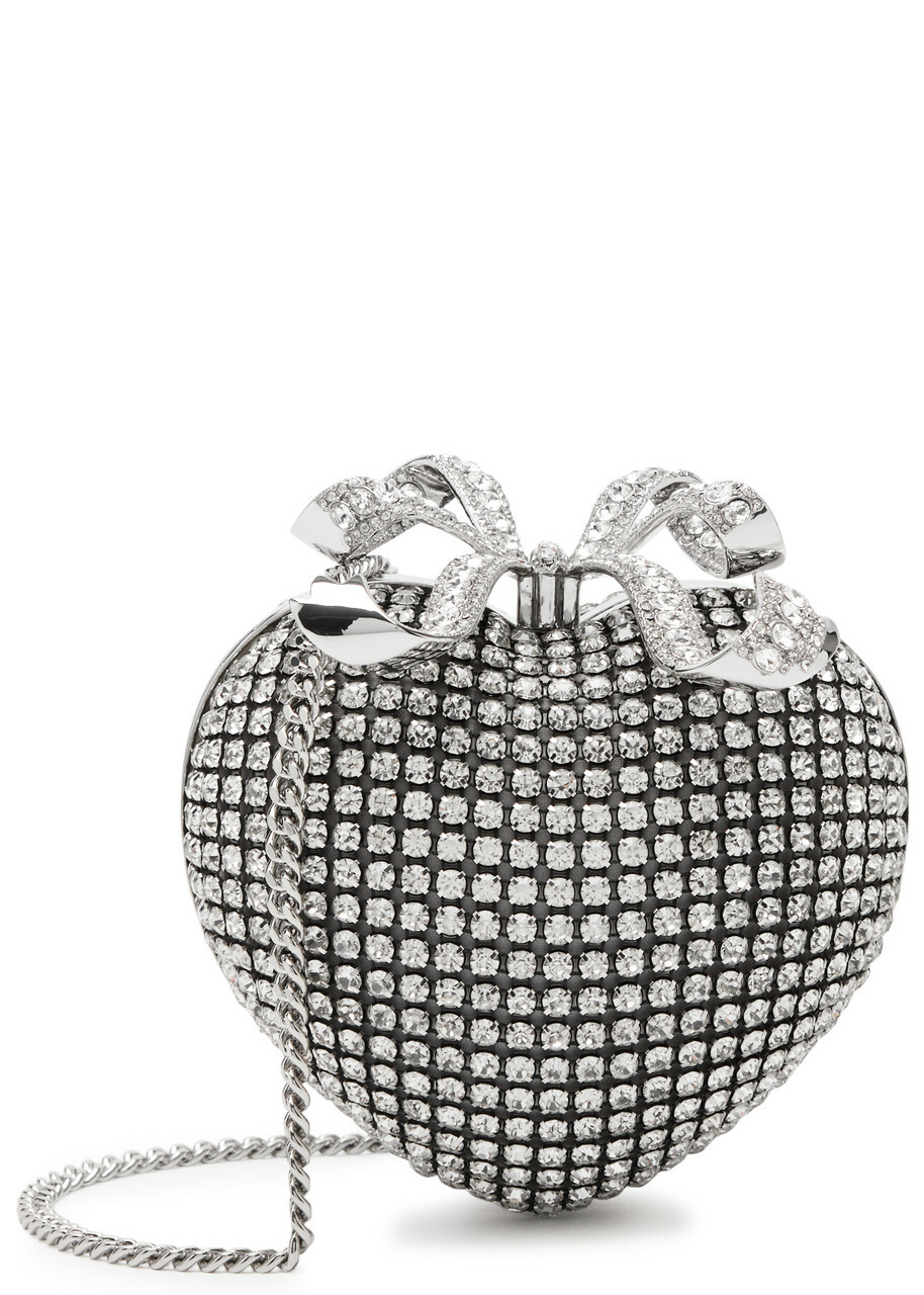 Self-portrait Heart Crystal-embellished Satin Clutch - Silver - One Size
